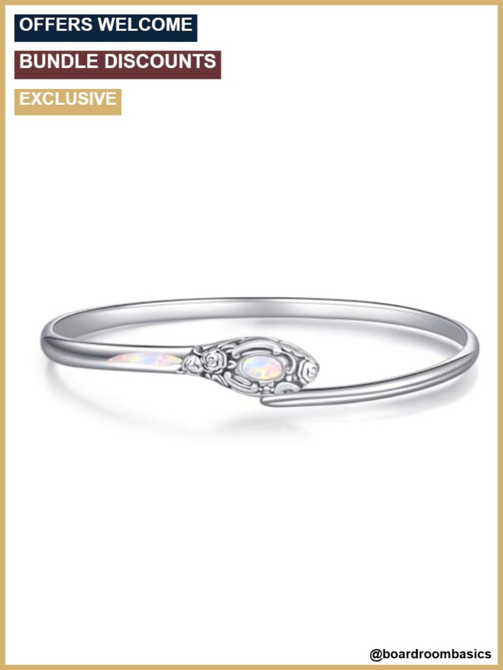 Sterling Silver Opal Bangle Bracelet Vintage Flower Cuff for Women